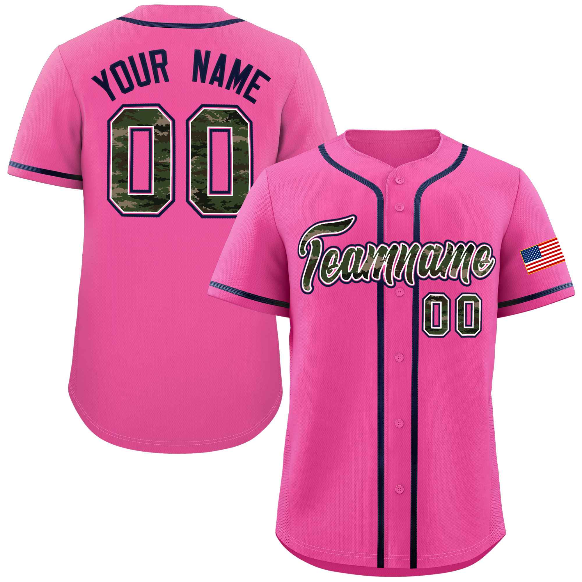 Custom Pink Personalized Camo Font Authentic Baseball Jersey