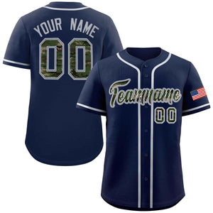 Custom Navy Personalized Camo Font Authentic Baseball Jersey