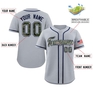 Custom Gray Personalized Camo Font Authentic Baseball Jersey