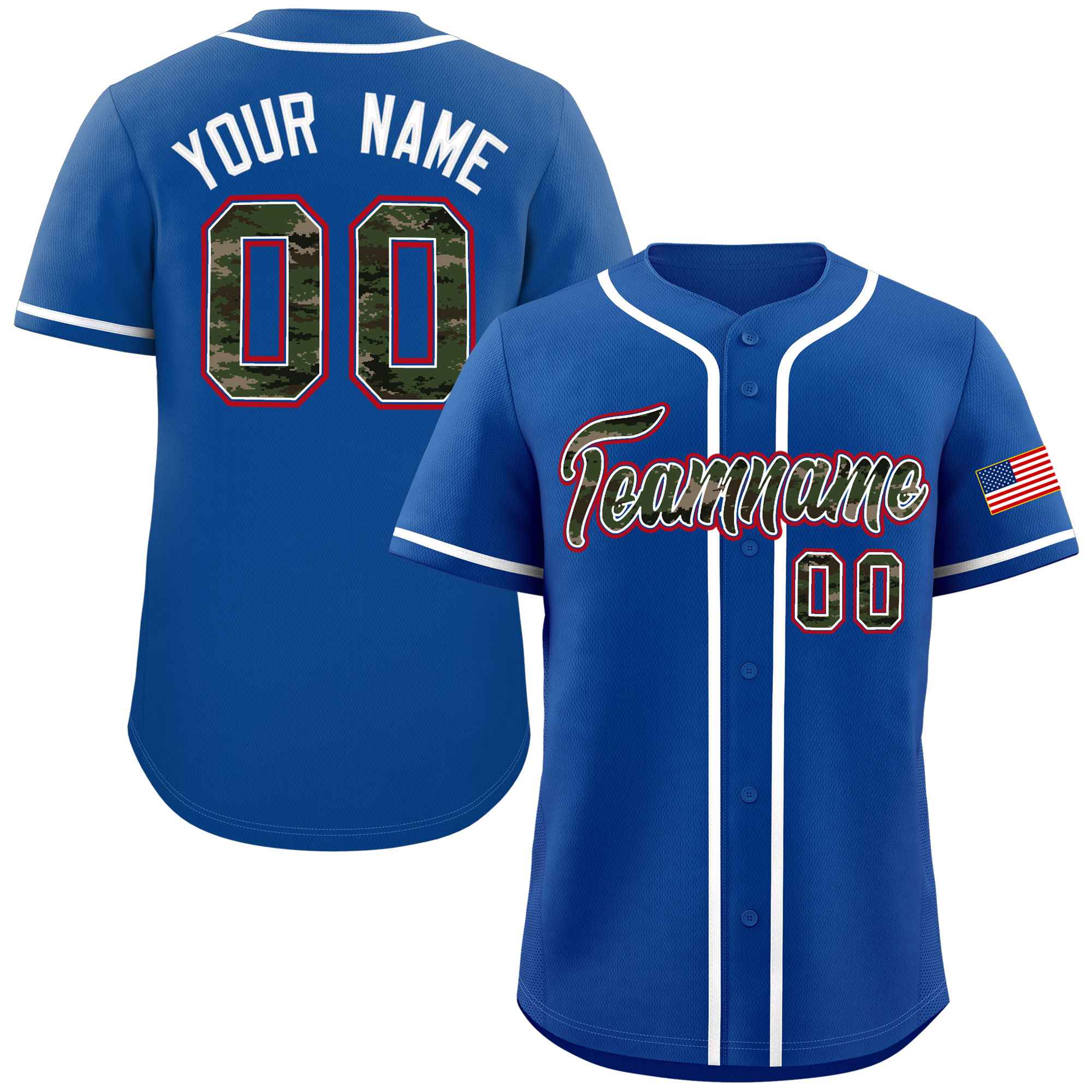 Custom Royal Personalized Camo Font Authentic Baseball Jersey