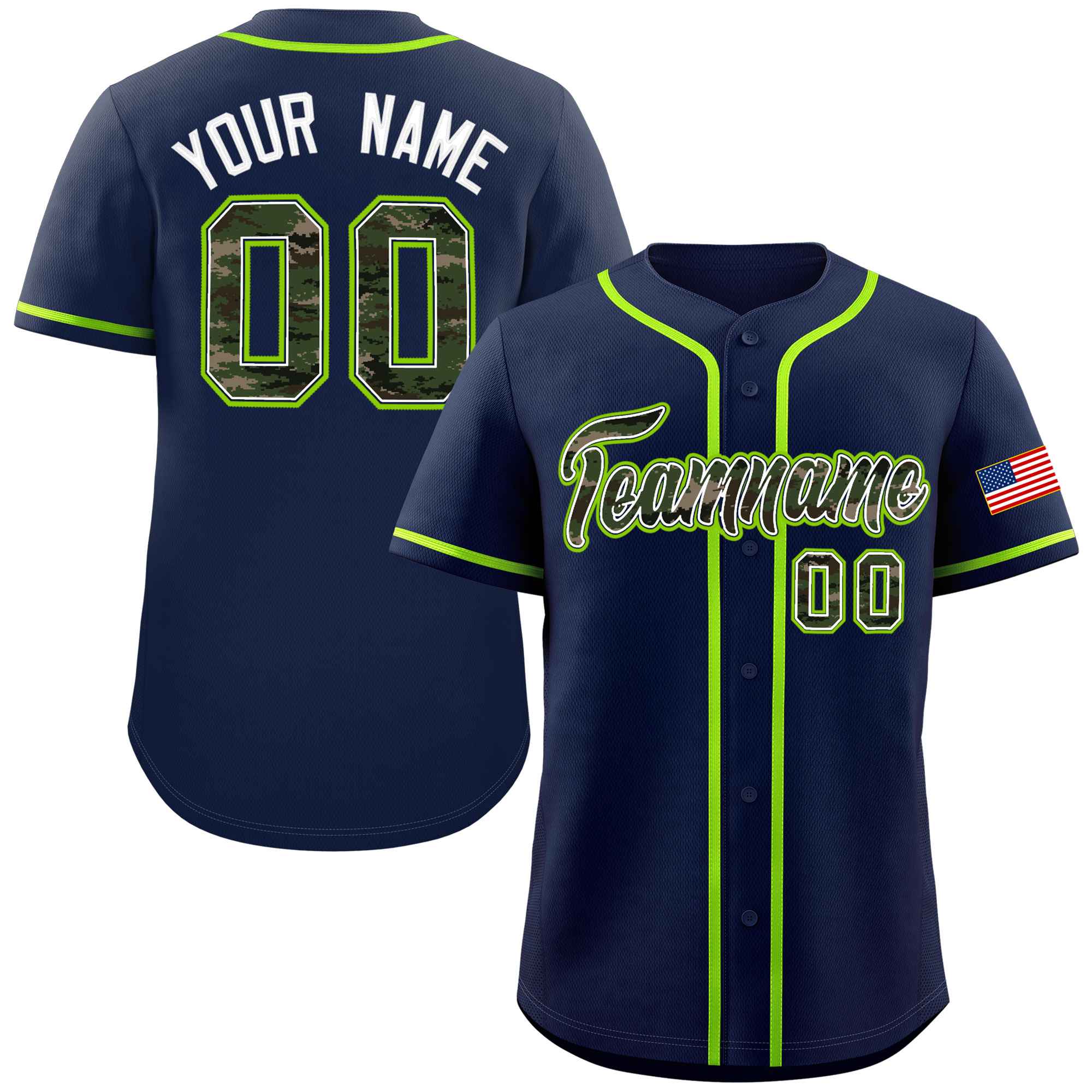 Custom Navy Personalized Camo Font Authentic Baseball Jersey