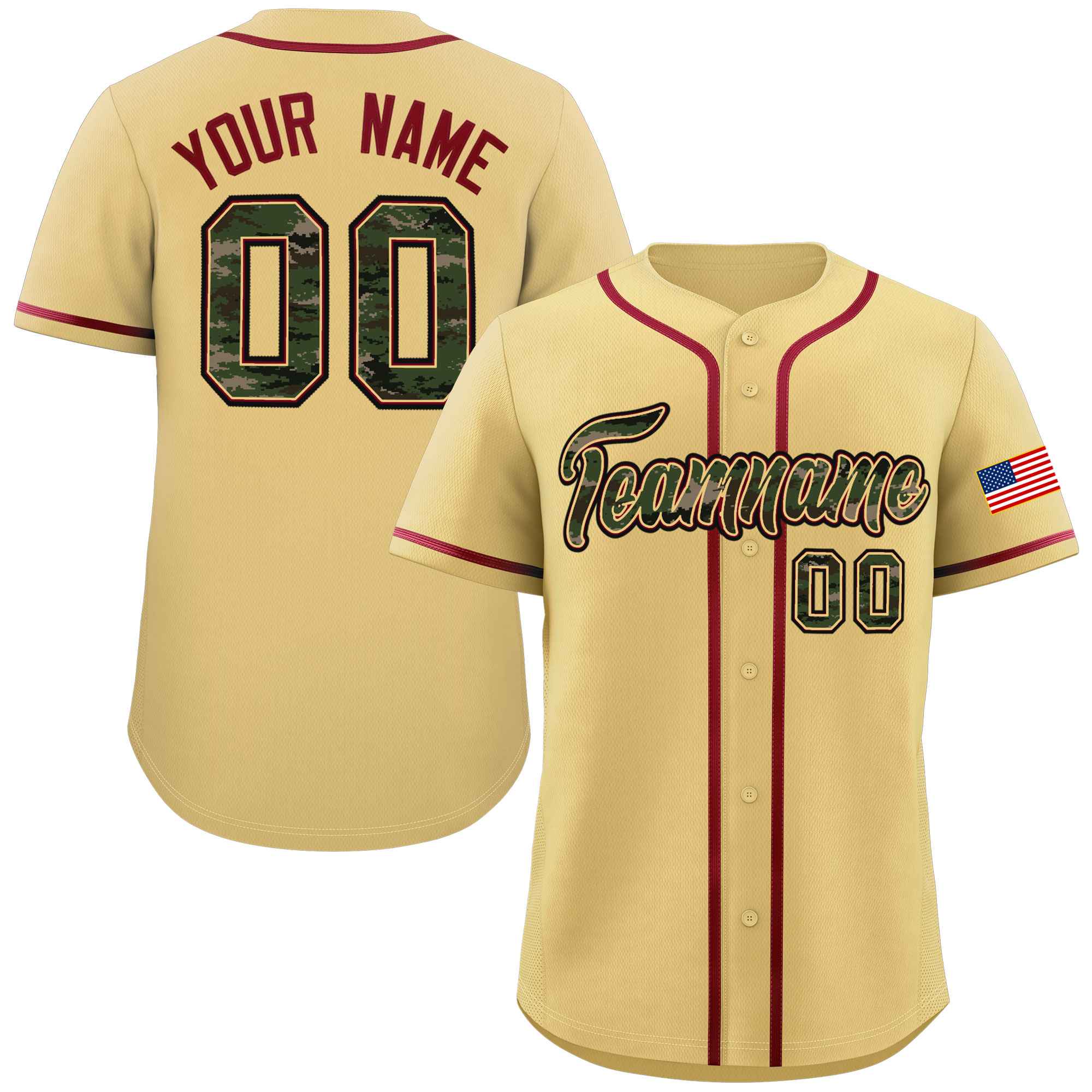 Custom Khaki Personalized Camo Font Authentic Baseball Jersey