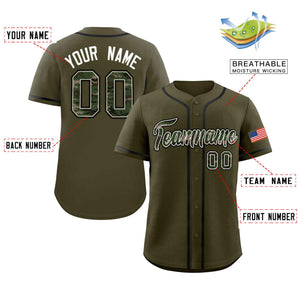 Custom Olive Personalized Camo Font Authentic Baseball Jersey