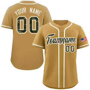 Custom Old Gold Personalized Camo Font Authentic Baseball Jersey