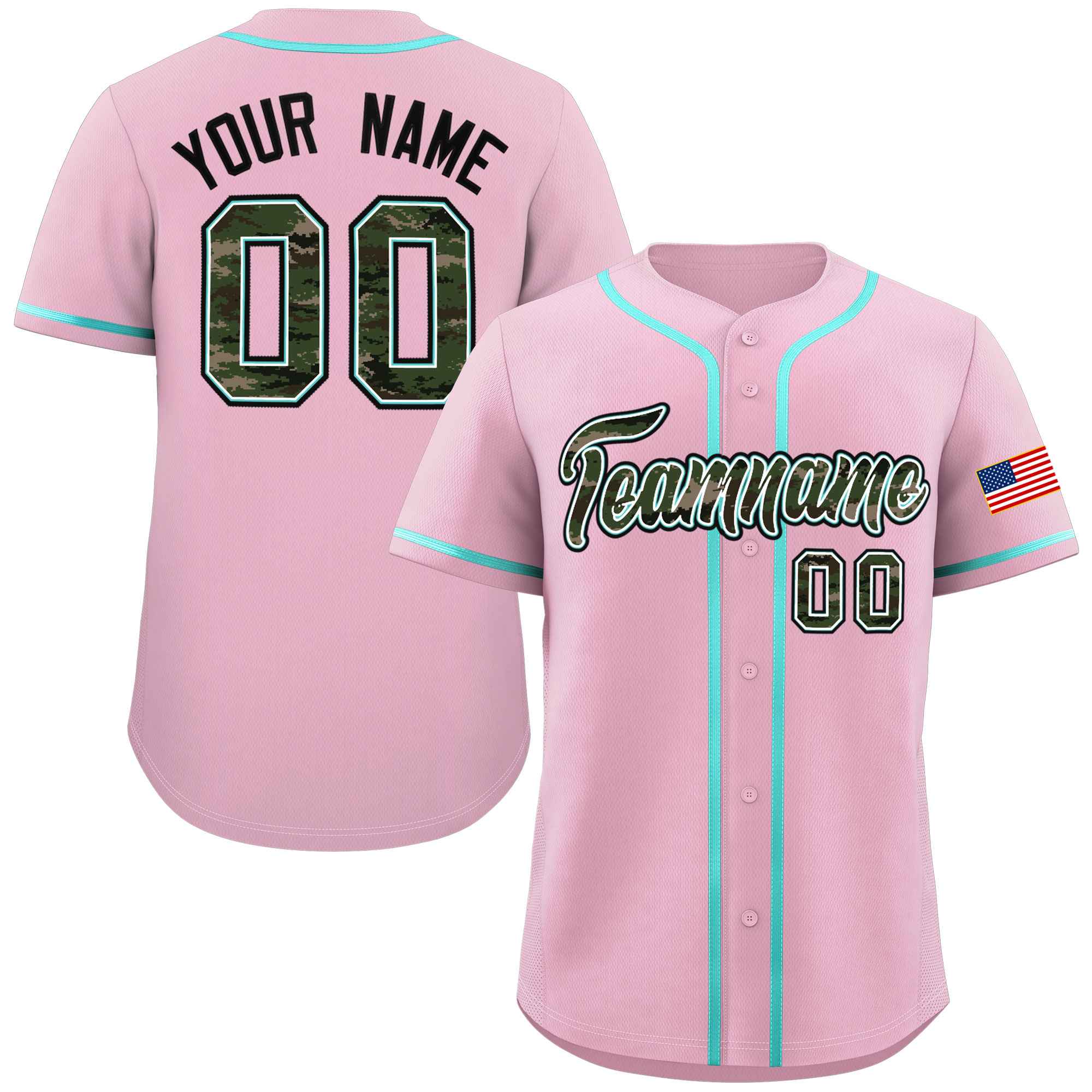 Custom Light Pink Personalized Camo Font Authentic Baseball Jersey