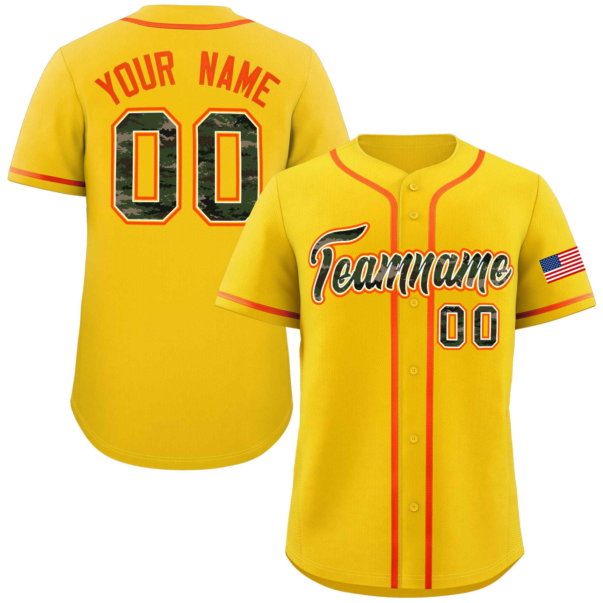 Custom Gold Personalized Camo Font Authentic Baseball Jersey