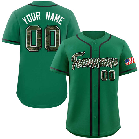 Custom Kelly Green Personalized Camo Font Authentic Baseball Jersey