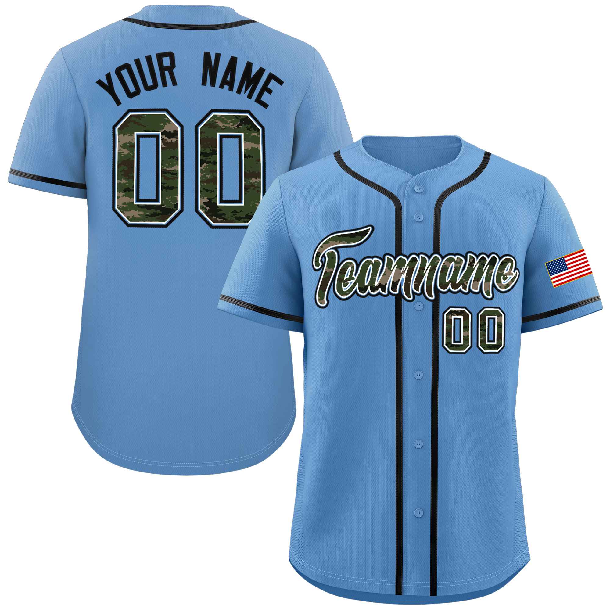 Custom Light Blue Personalized Camo Font Authentic Baseball Jersey