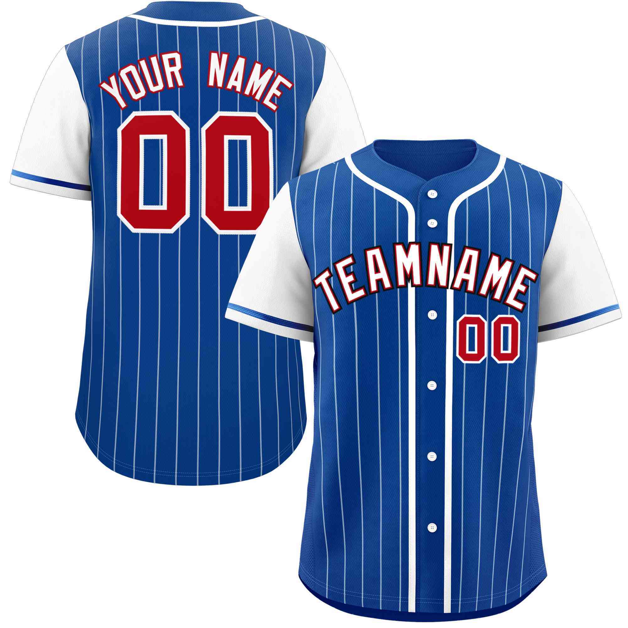 Custom Royal White Stripe Fashion Raglan Sleeves Authentic Baseball Jersey