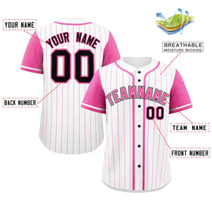 Custom White Pink Stripe Fashion Raglan Sleeves Authentic Baseball Jersey