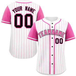 Custom White Pink Stripe Fashion Raglan Sleeves Authentic Baseball Jersey