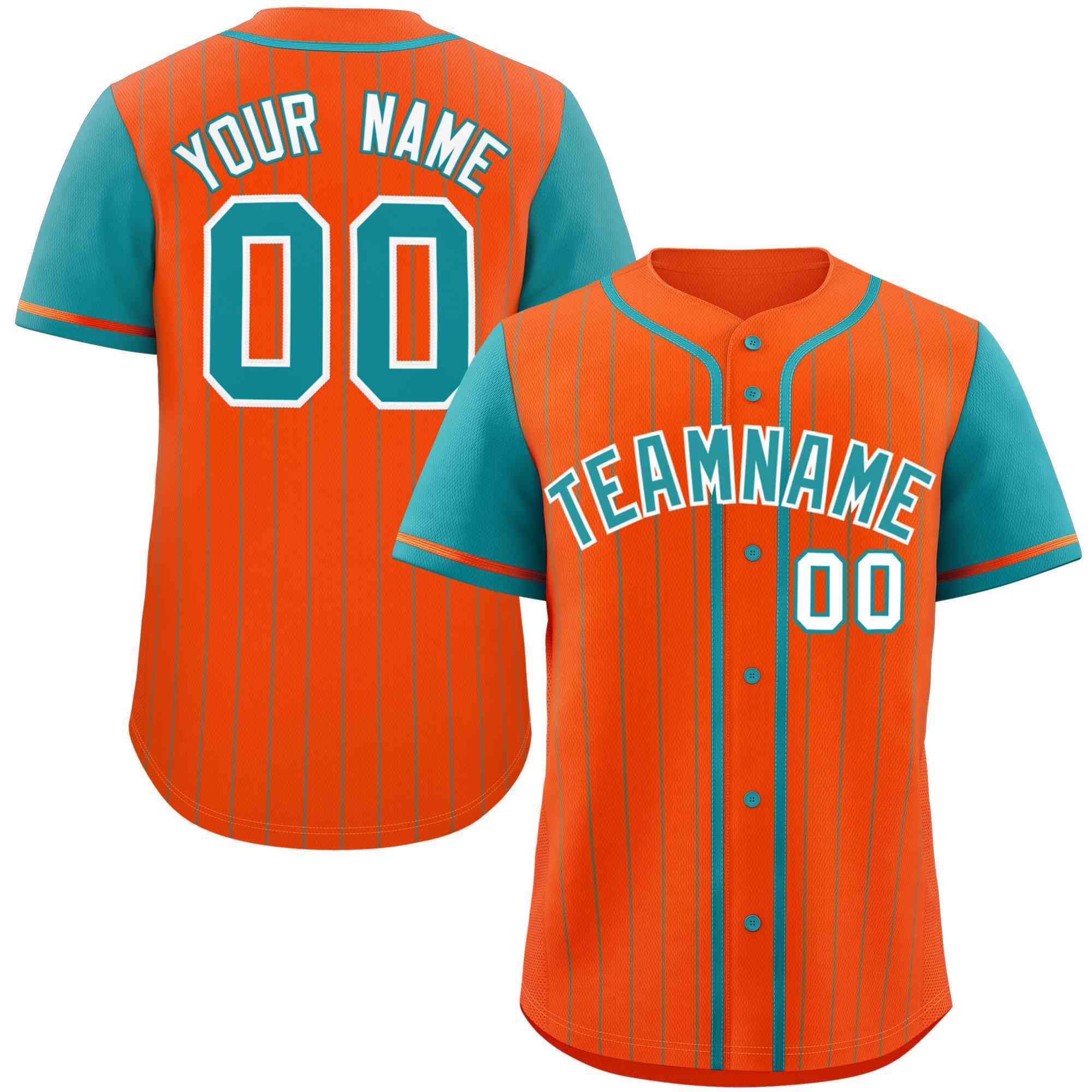 Custom Orange Aqua Stripe Fashion Raglan Sleeves Authentic Baseball Jersey