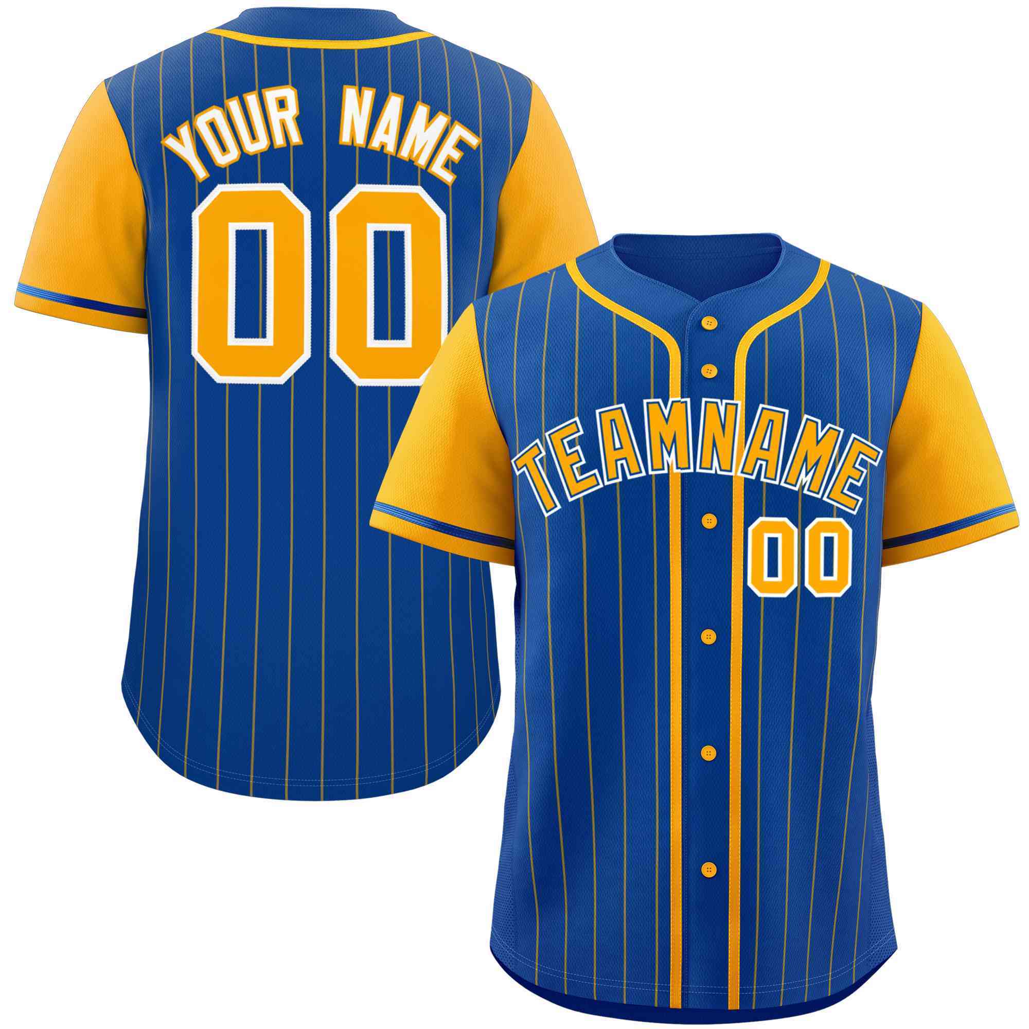 Custom Royal Yellow Stripe Fashion Raglan Sleeves Authentic Baseball Jersey