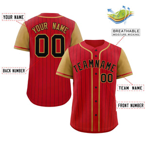 Custom Red Old Gold-Black Stripe Fashion Raglan Sleeves Authentic Baseball Jersey