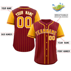 Custom Crimson Yellow Stripe Fashion Raglan Sleeves Authentic Baseball Jersey