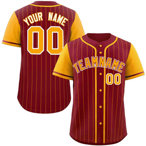 Custom Crimson Yellow Stripe Fashion Raglan Sleeves Authentic Baseball Jersey