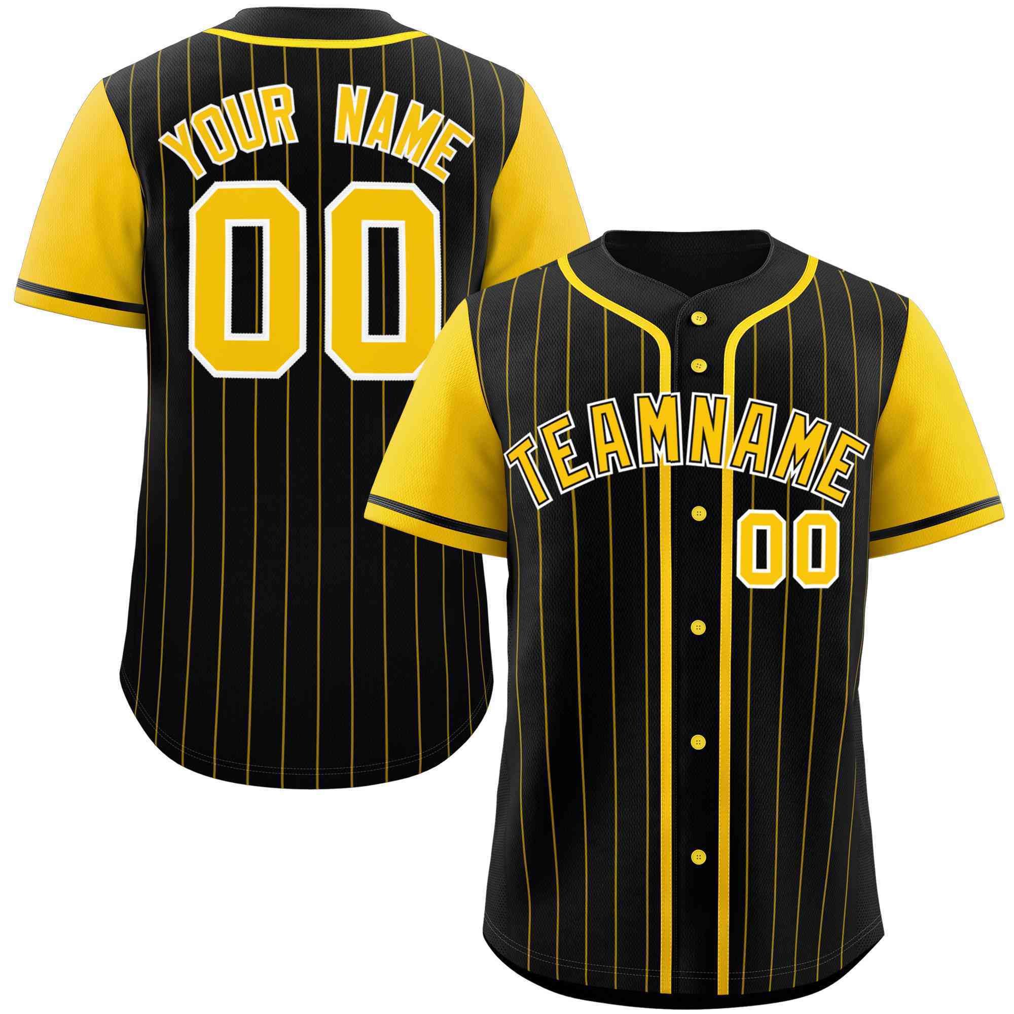 Custom Black Gold Stripe Fashion Raglan Sleeves Authentic Baseball Jersey