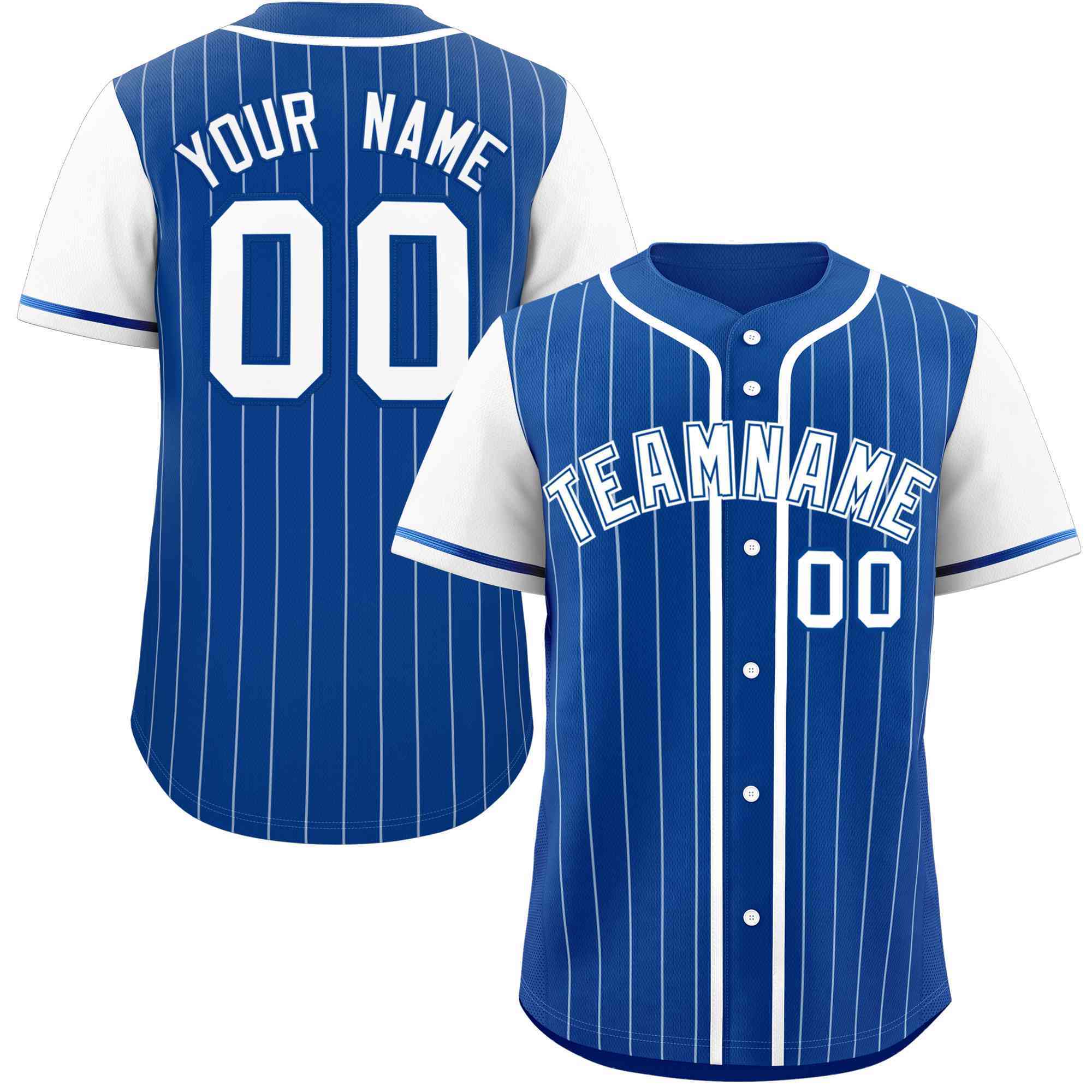 Custom Royal White Stripe Fashion Raglan Sleeves Authentic Baseball Jersey