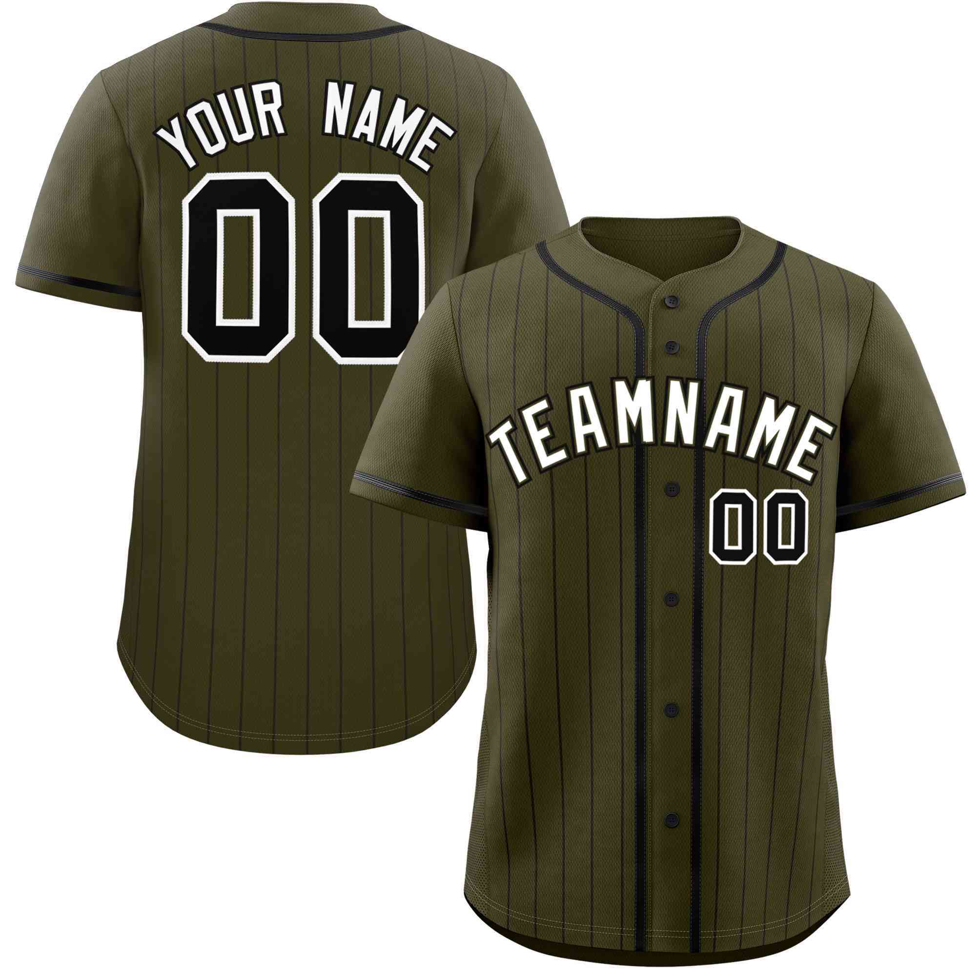 Custom Olive Black Stripe Fashion Raglan Sleeves Authentic Baseball Jersey