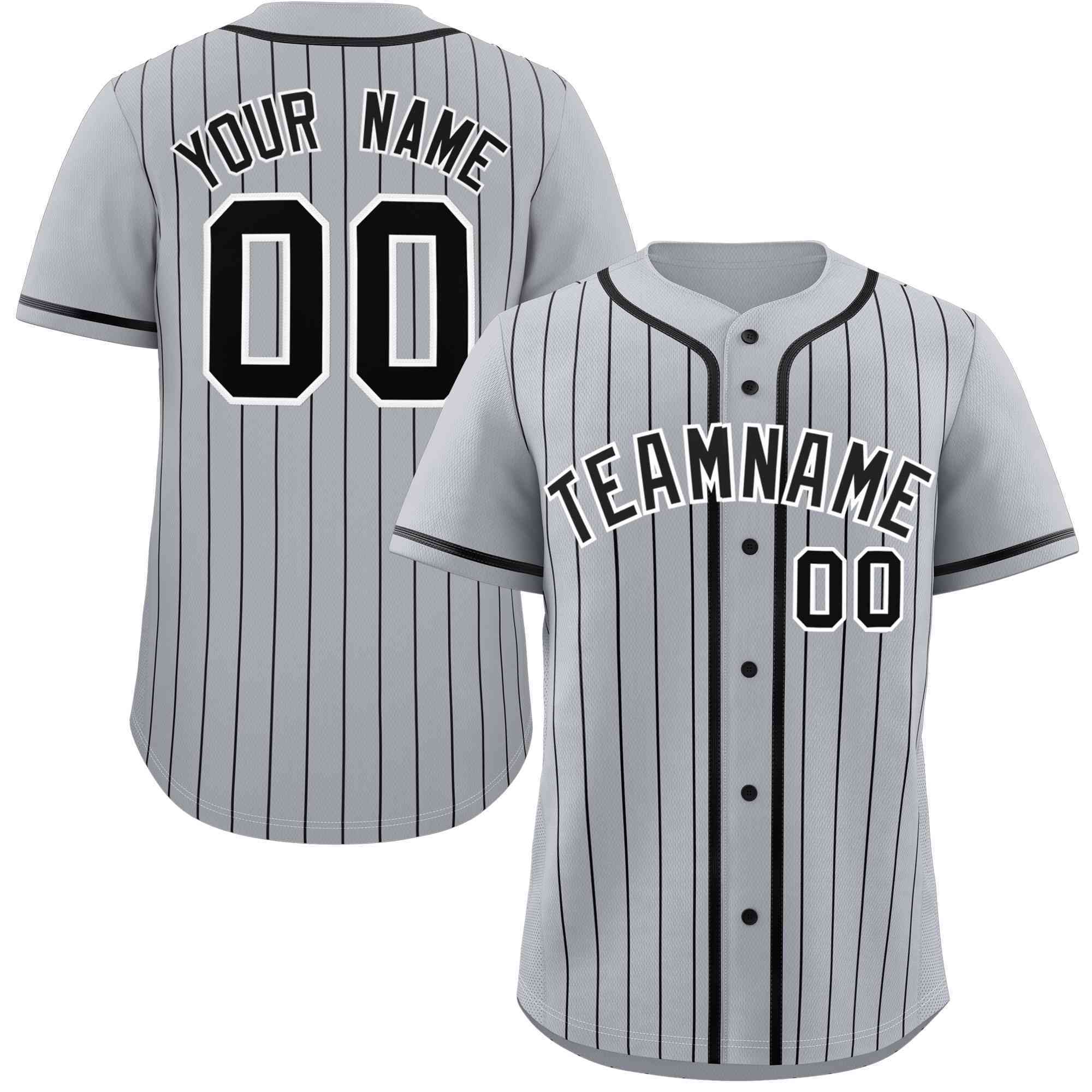 Custom Gray Black Stripe Fashion Raglan Sleeves Authentic Baseball Jersey