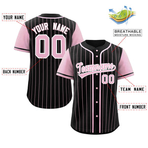 Custom Black Pink Stripe Fashion Raglan Sleeves Authentic Baseball Jersey