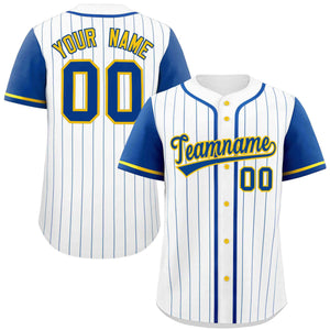 Custom White Royal Stripe Fashion Raglan Sleeves Authentic Baseball Jersey