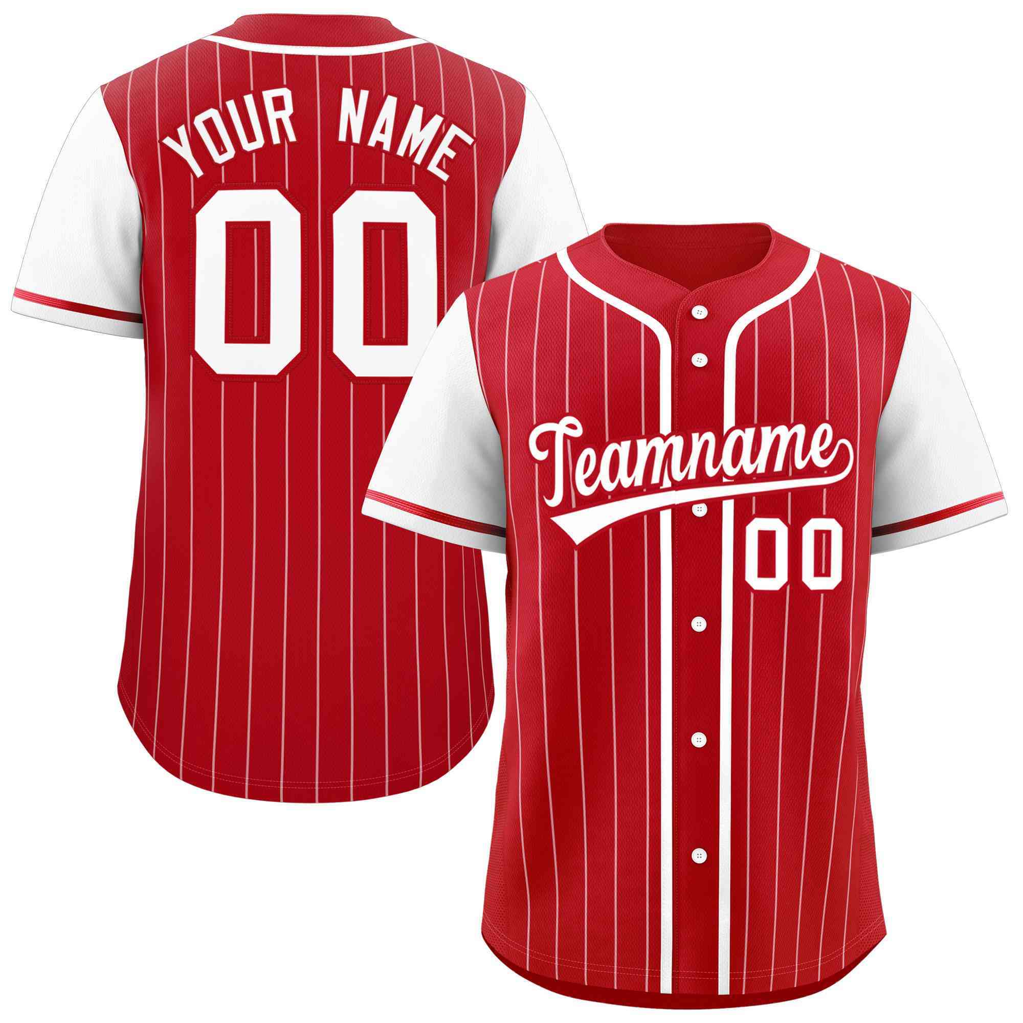 Custom Red White Stripe Fashion Raglan Sleeves Authentic Baseball Jersey