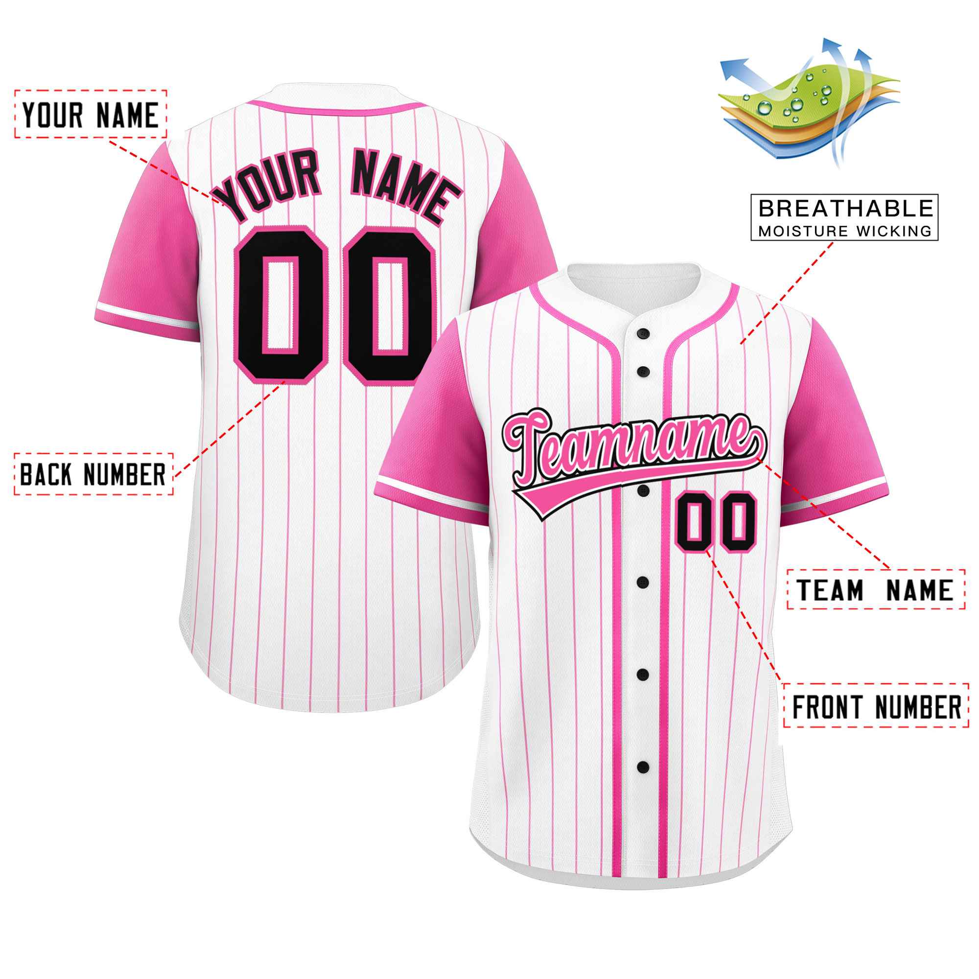 Custom White Pink Stripe Fashion Raglan Sleeves Authentic Baseball Jersey