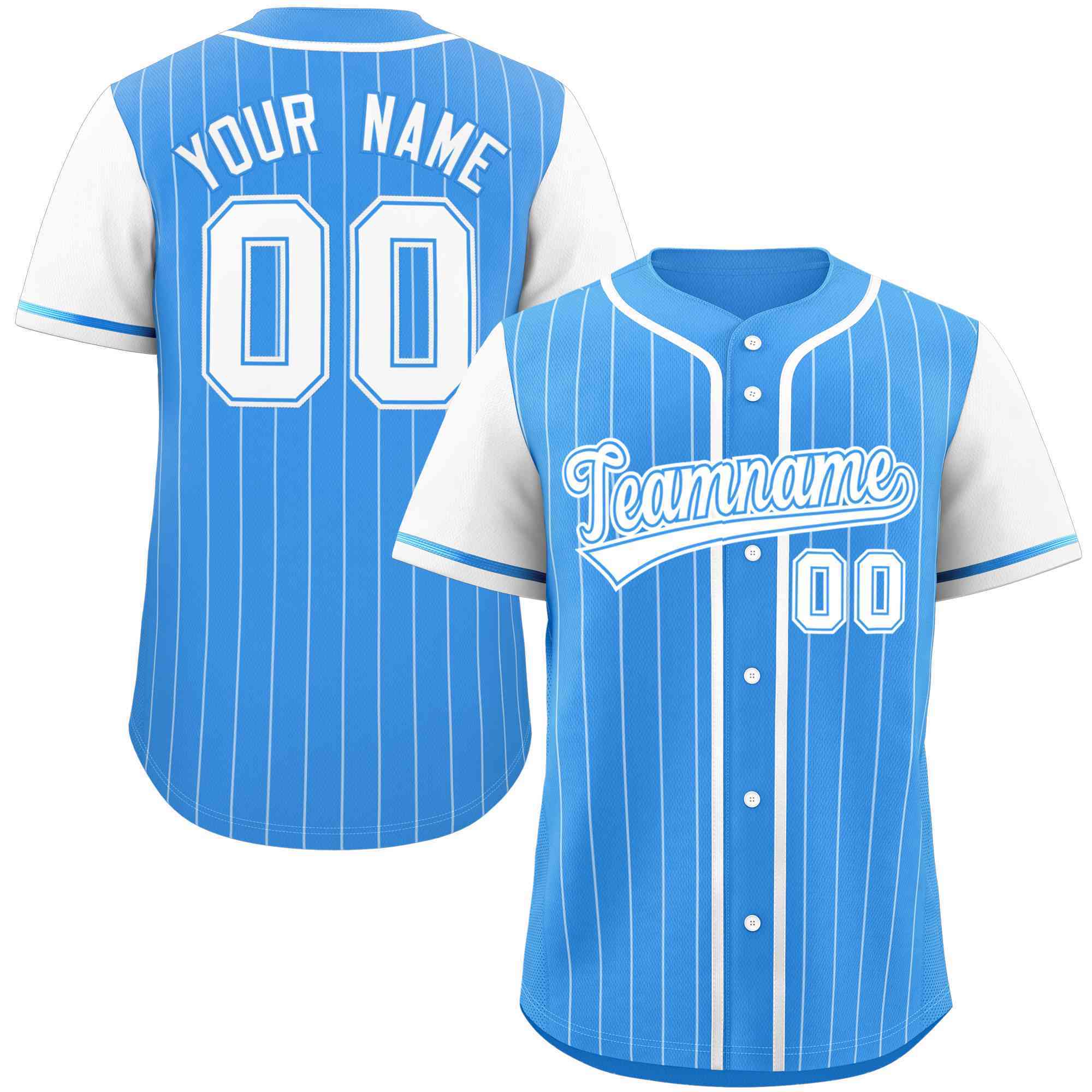 Custom Powder Blue White Stripe Fashion Raglan Sleeves Authentic Baseball Jersey