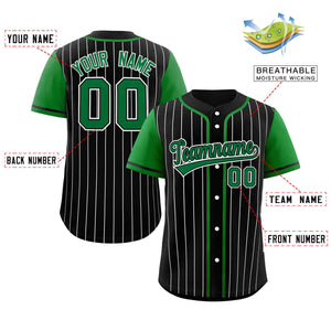 Custom Black Kelly Green-White Stripe Fashion Raglan Sleeves Authentic Baseball Jersey