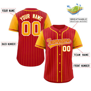 Custom Red Yellow Stripe Fashion Raglan Sleeves Authentic Baseball Jersey