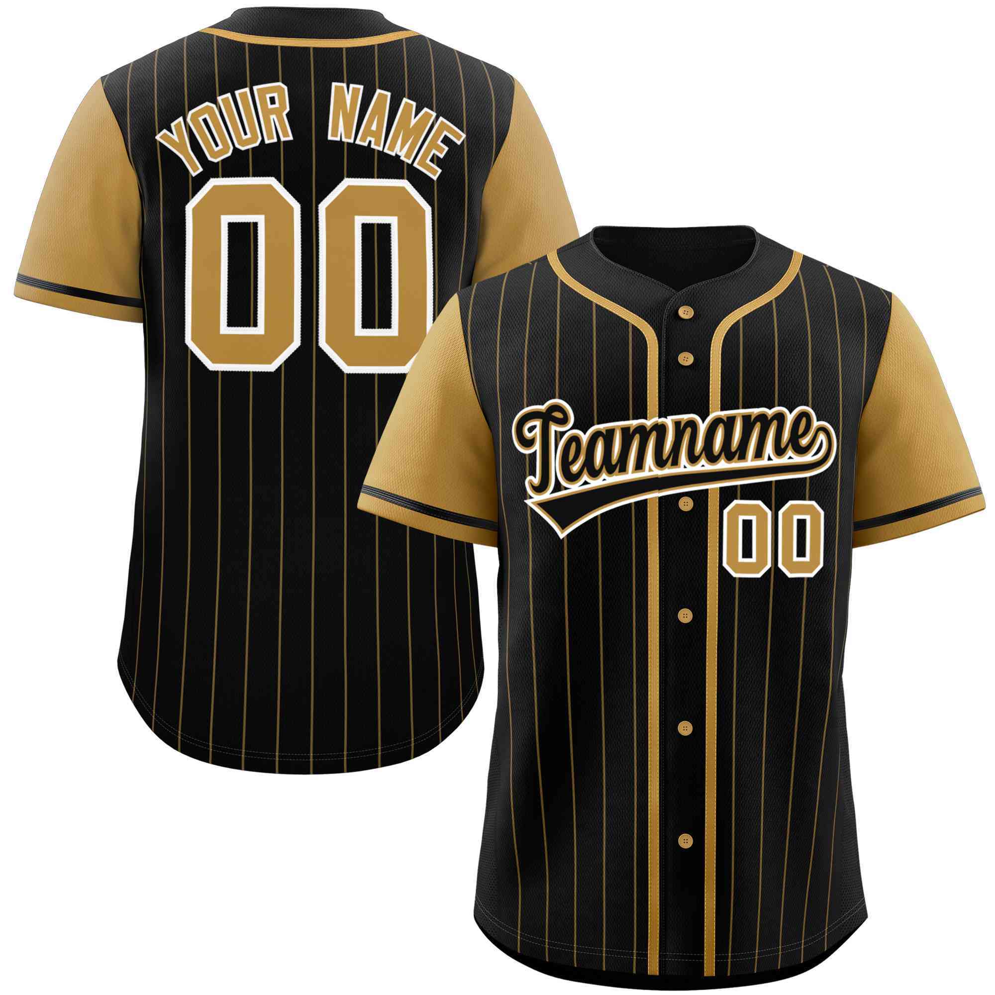 Custom Black Old Gold Stripe Fashion Raglan Sleeves Authentic Baseball Jersey