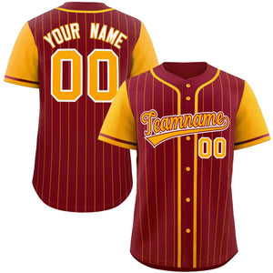 Custom Crimson Yellow Stripe Fashion Raglan Sleeves Authentic Baseball Jersey