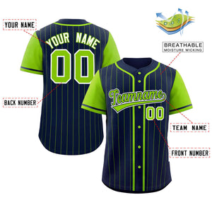 Custom Navy Neon Green Stripe Fashion Raglan Sleeves Authentic Baseball Jersey