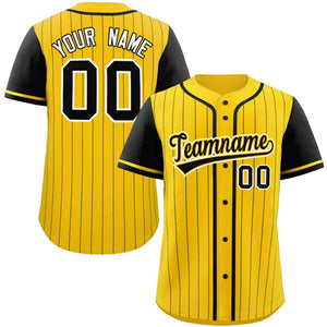 Custom Gold Black Stripe Fashion Raglan Sleeves Authentic Baseball Jersey