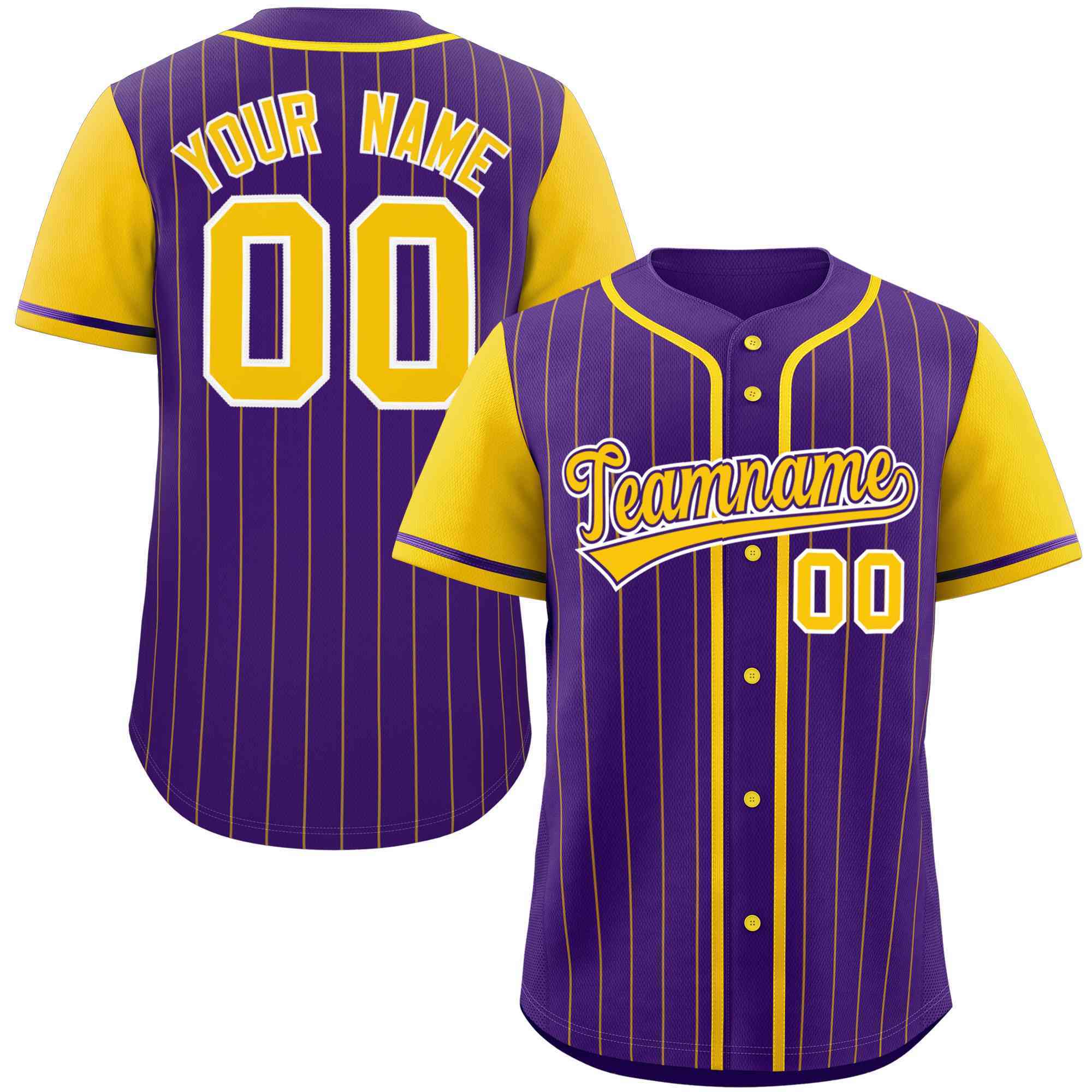 Custom Purple Gold Stripe Fashion Raglan Sleeves Authentic Baseball Jersey