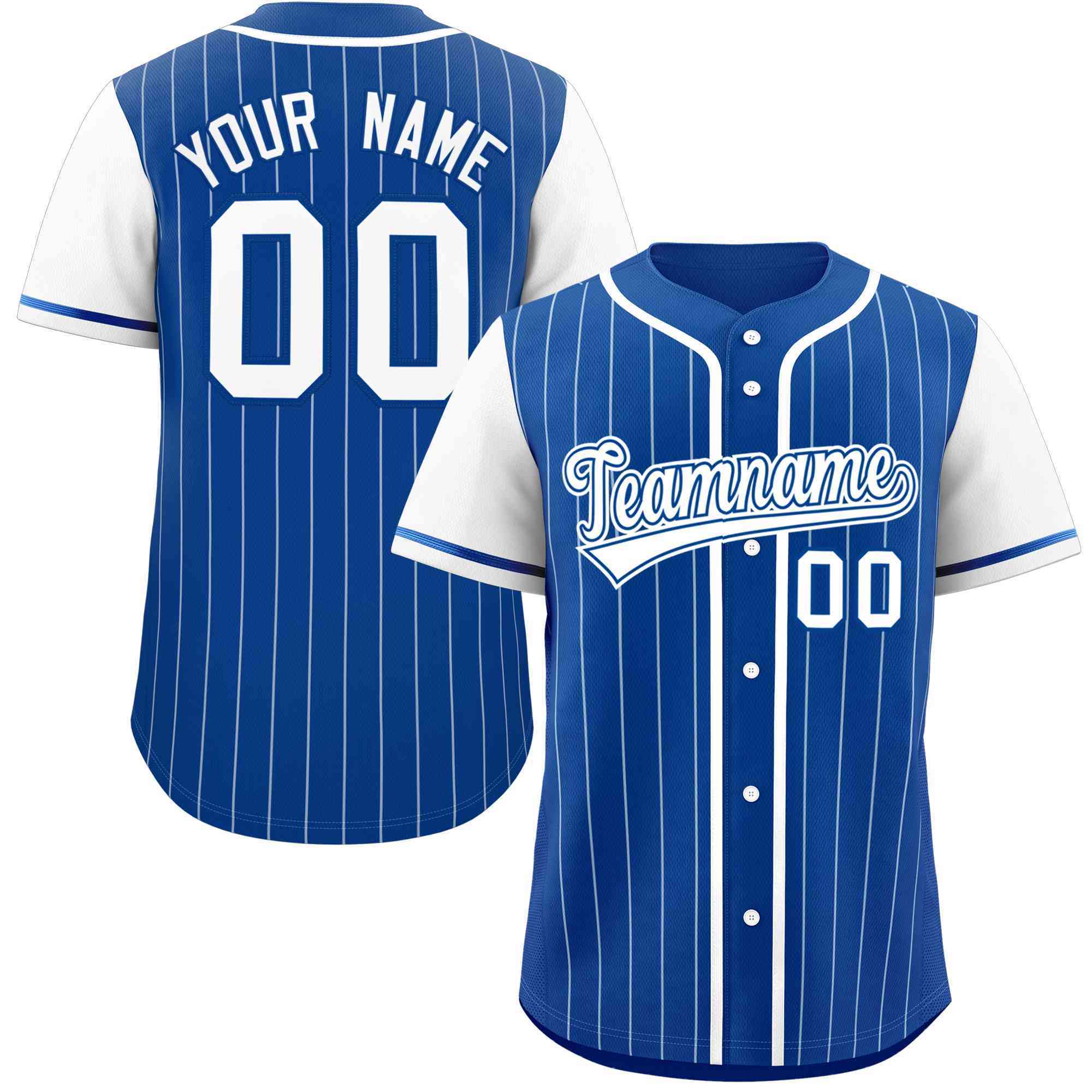 Custom Royal White Stripe Fashion Raglan Sleeves Authentic Baseball Jersey