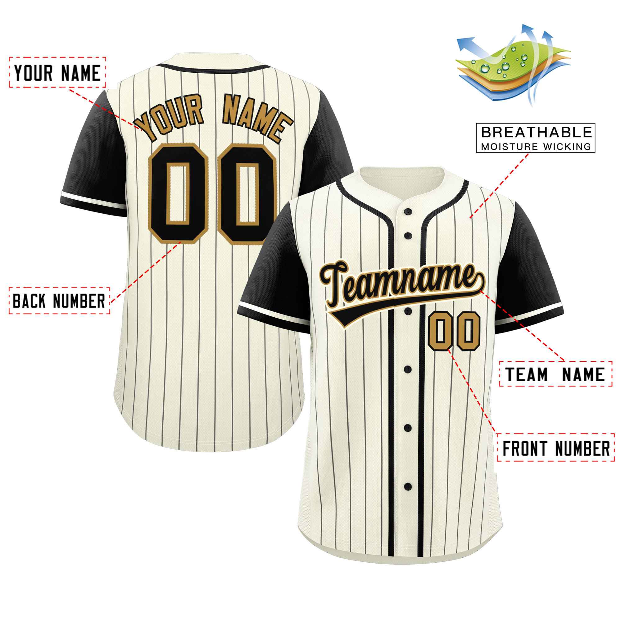 Custom Cream Black Stripe Fashion Raglan Sleeves Authentic Baseball Jersey