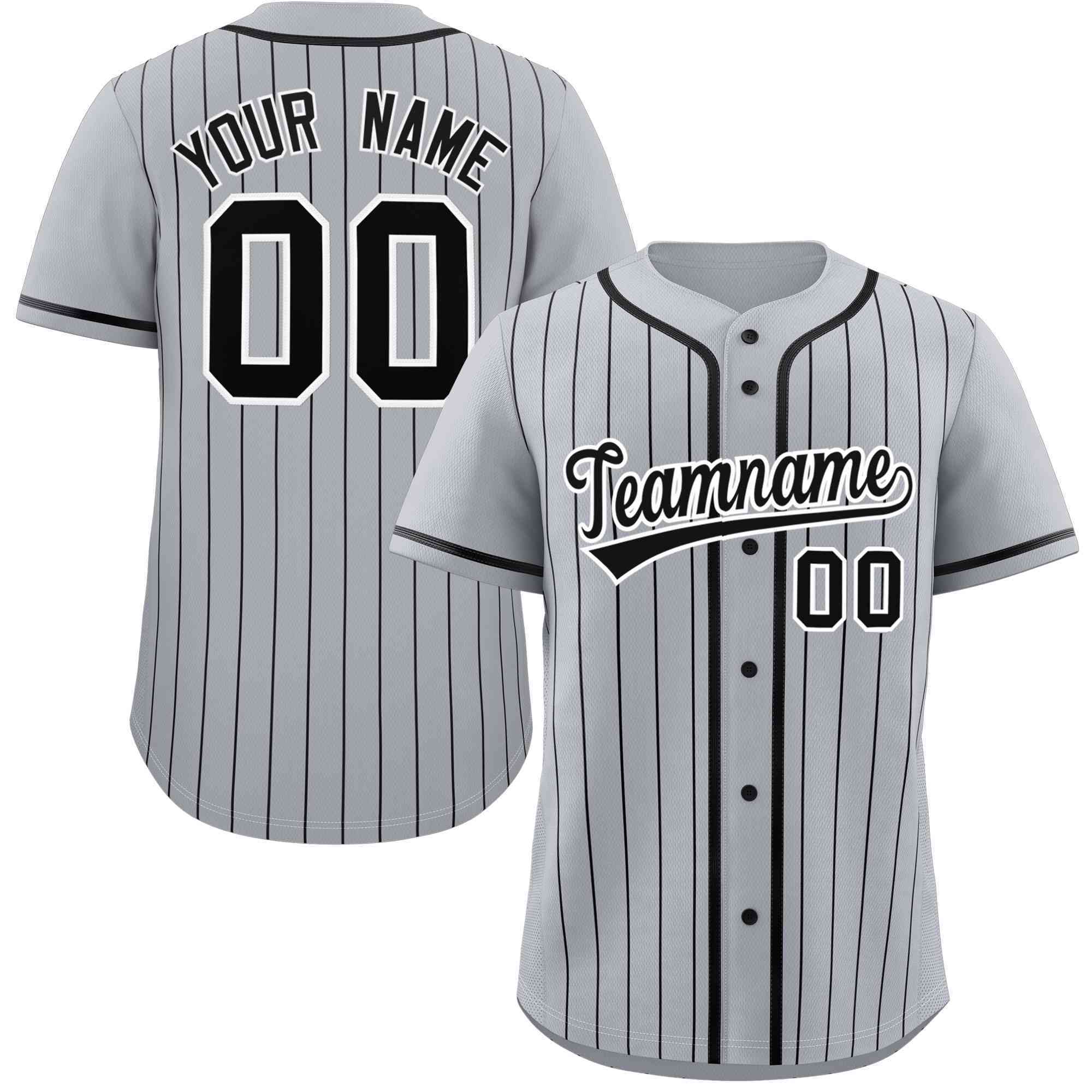 Custom Gray Black Stripe Fashion Raglan Sleeves Authentic Baseball Jersey