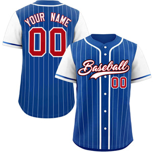 Custom Royal White Stripe Fashion Raglan Sleeves Authentic Baseball Jersey