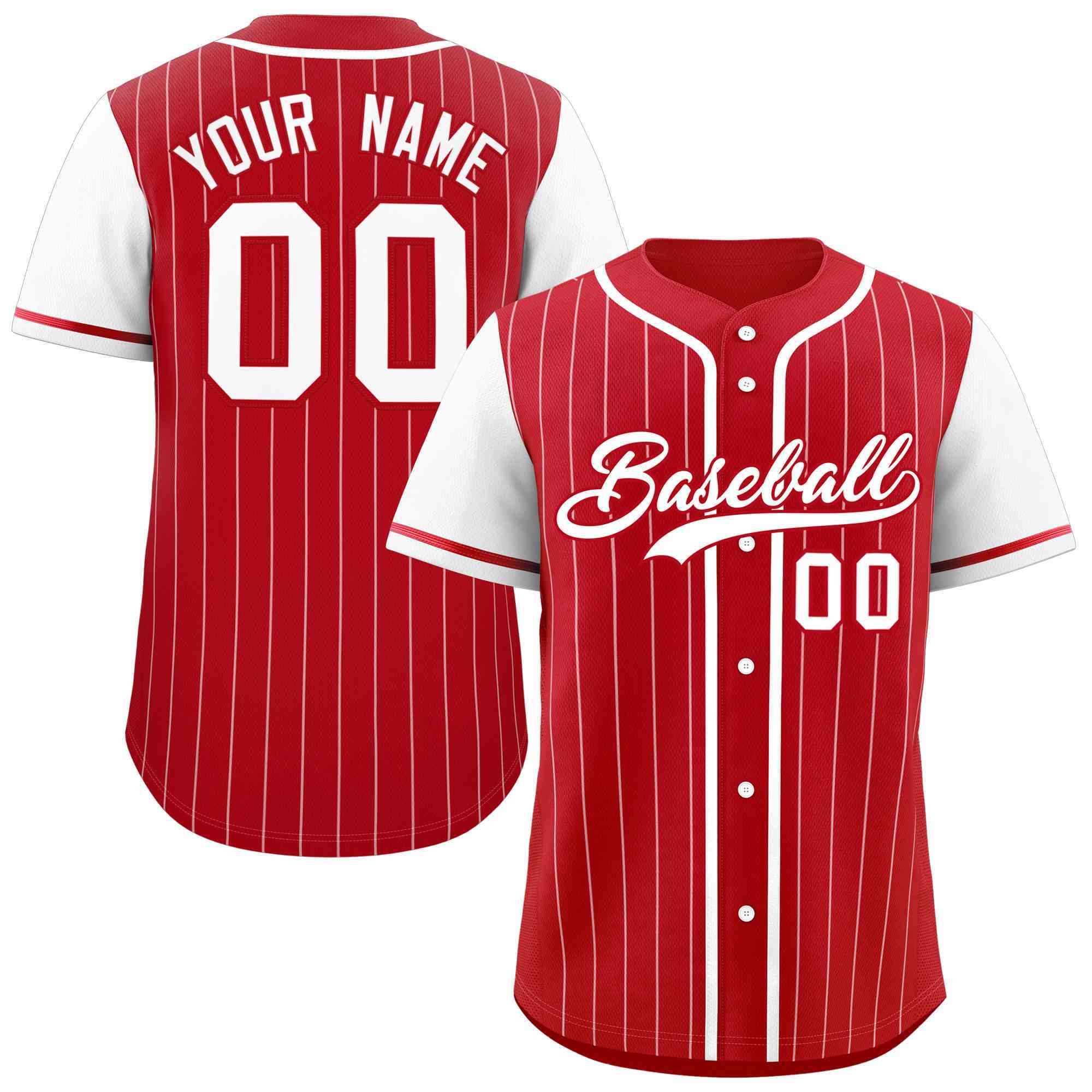 Custom Red White Stripe Fashion Raglan Sleeves Authentic Baseball Jersey