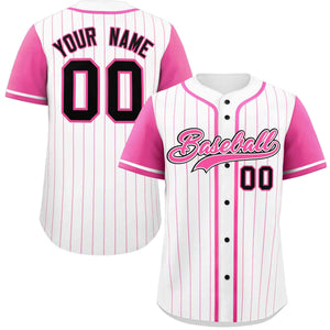 Custom White Pink Stripe Fashion Raglan Sleeves Authentic Baseball Jersey