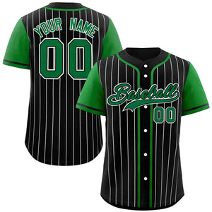 Custom Black Kelly Green-White Stripe Fashion Raglan Sleeves Authentic Baseball Jersey