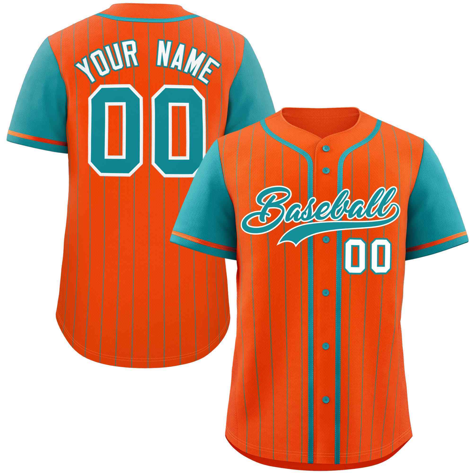 Custom Orange Aqua Stripe Fashion Raglan Sleeves Authentic Baseball Jersey