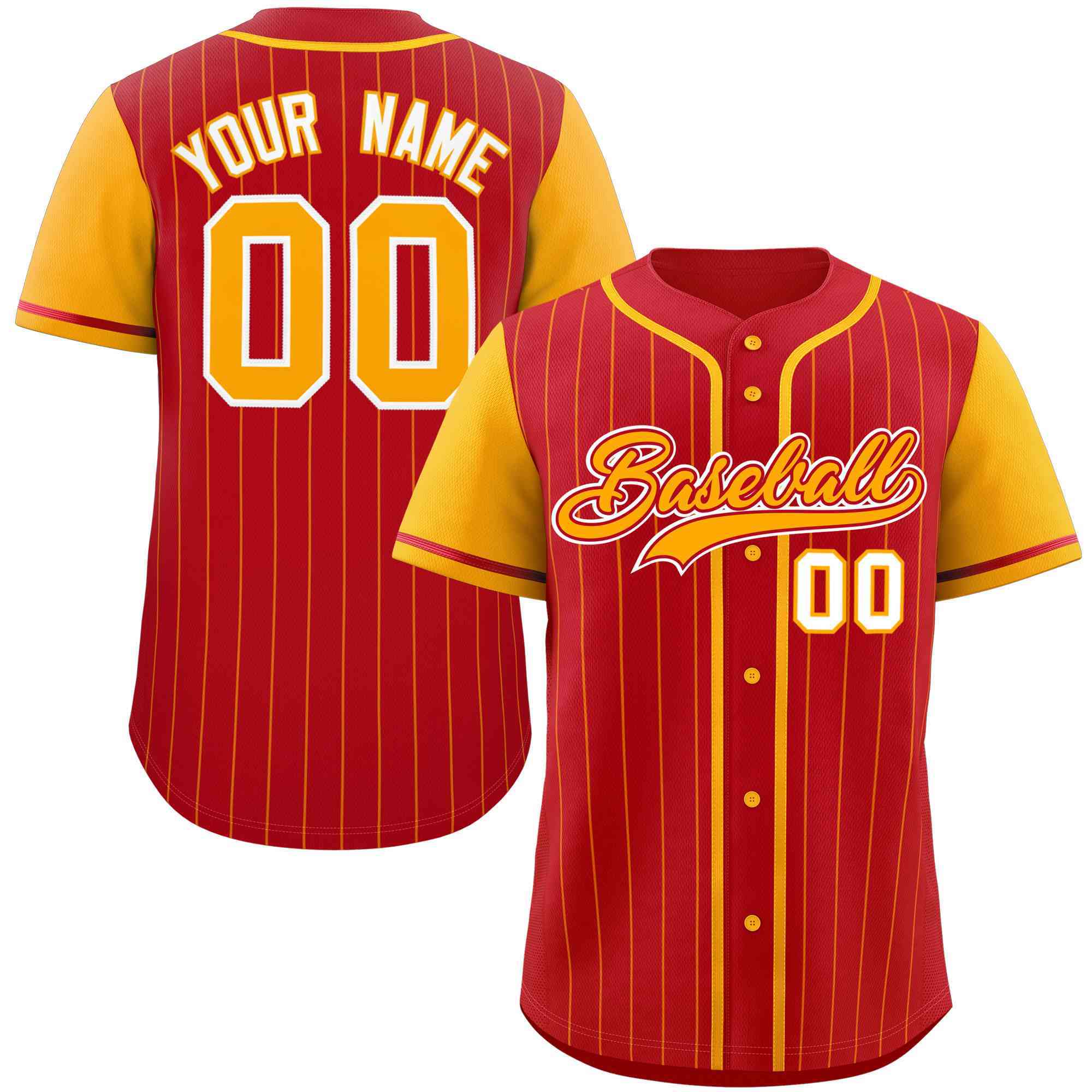 Custom Red Yellow Stripe Fashion Raglan Sleeves Authentic Baseball Jersey