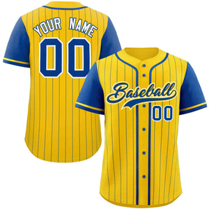 Custom Gold Royal Stripe Fashion Raglan Sleeves Authentic Baseball Jersey