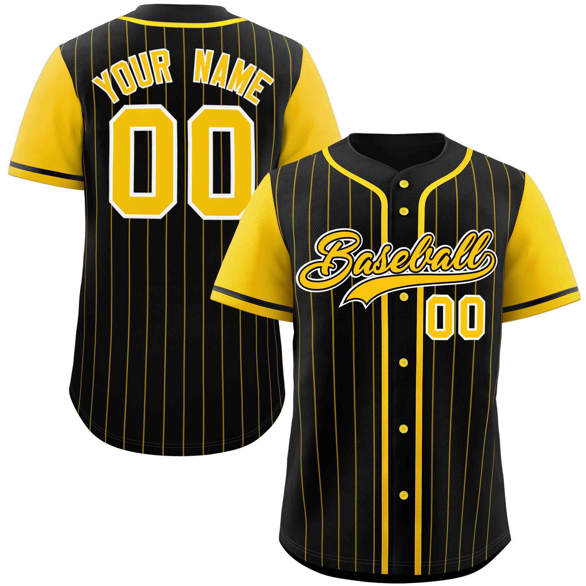 Custom Black Gold Stripe Fashion Raglan Sleeves Authentic Baseball Jersey