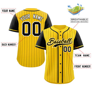 Custom Gold Black Stripe Fashion Raglan Sleeves Authentic Baseball Jersey