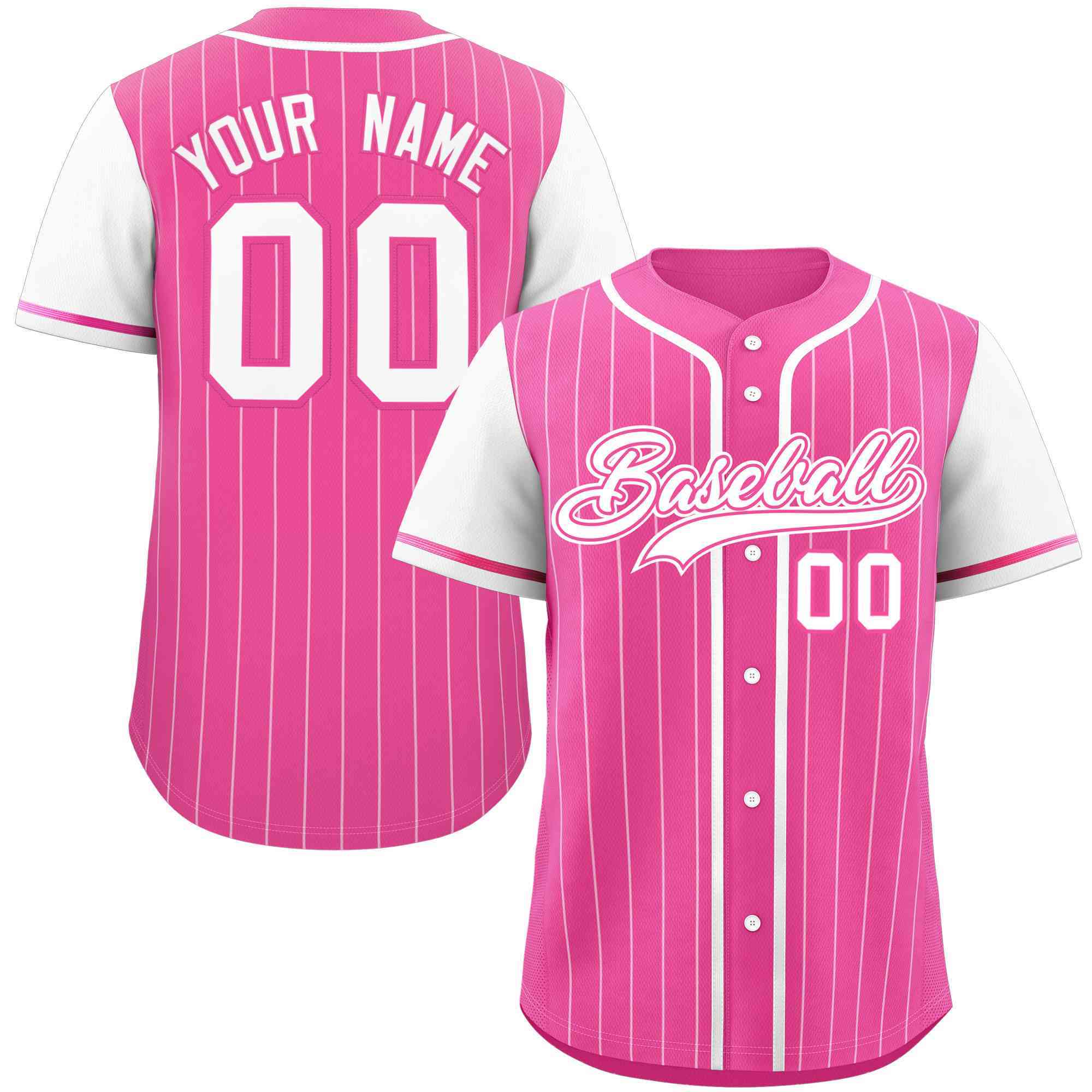 Custom Pink White Stripe Fashion Raglan Sleeves Authentic Baseball Jersey