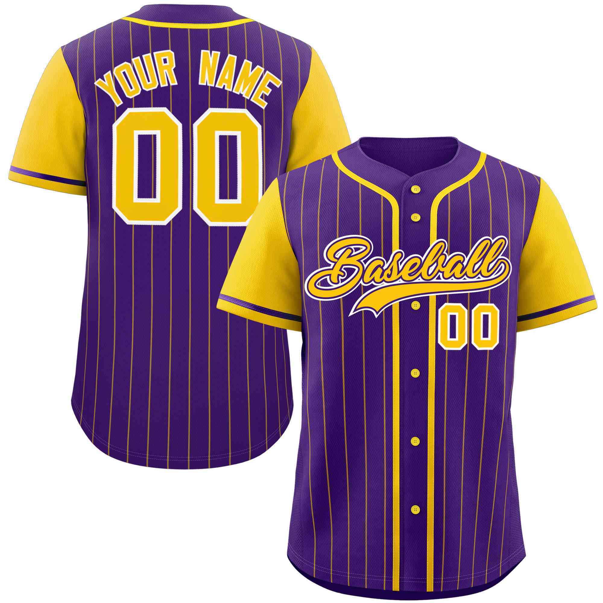 Custom Purple Gold Stripe Fashion Raglan Sleeves Authentic Baseball Jersey